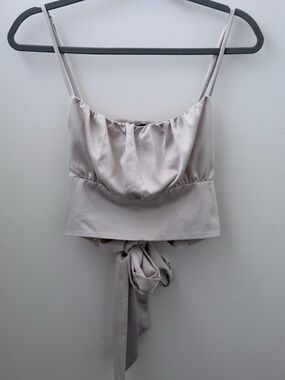 Dynamite Satin Tie Back Crop Top Beige Cami Bustier Size Large NWT